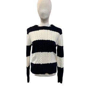 J Crew Navy and White Striped Argyle Knit Sweater with Shoulder Buttons